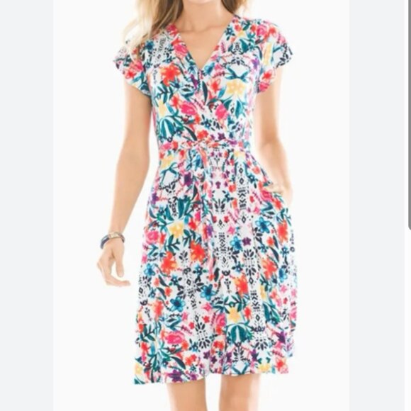 Nwt Soma Floral Soft Flutter Sleeve Wrap Multicolor Dress L - Picture 1 of 12